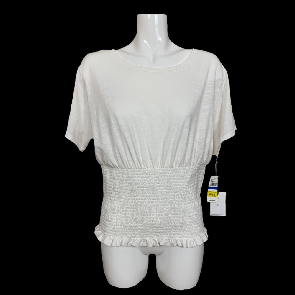 1. State Smocked Waist Soft Ecru Short Sleeve Top/Tee XL